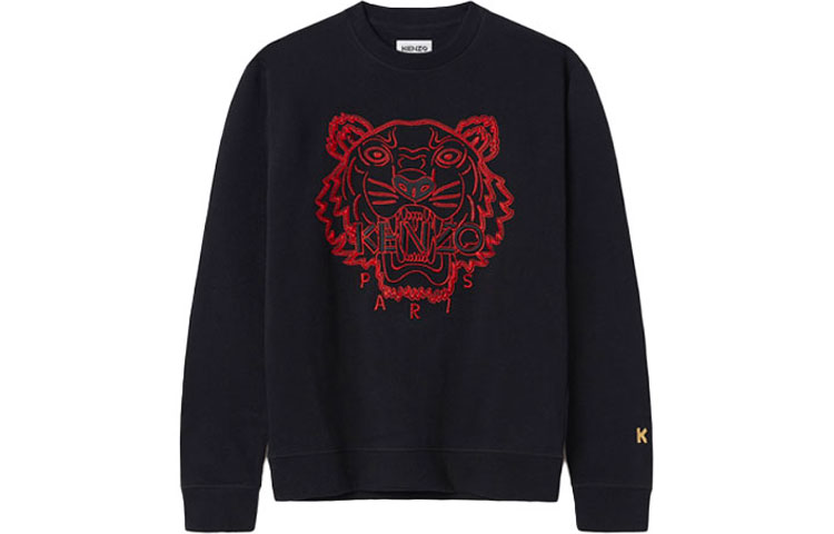 KENZO Black Crewneck Sweatshirt with Embroidered Tiger Head FB55SW1204MN-99