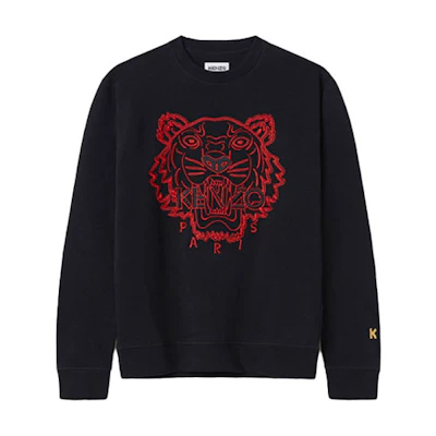 KENZO Black Crewneck Sweatshirt with Embroidered Tiger Head FB55SW1204MN-99