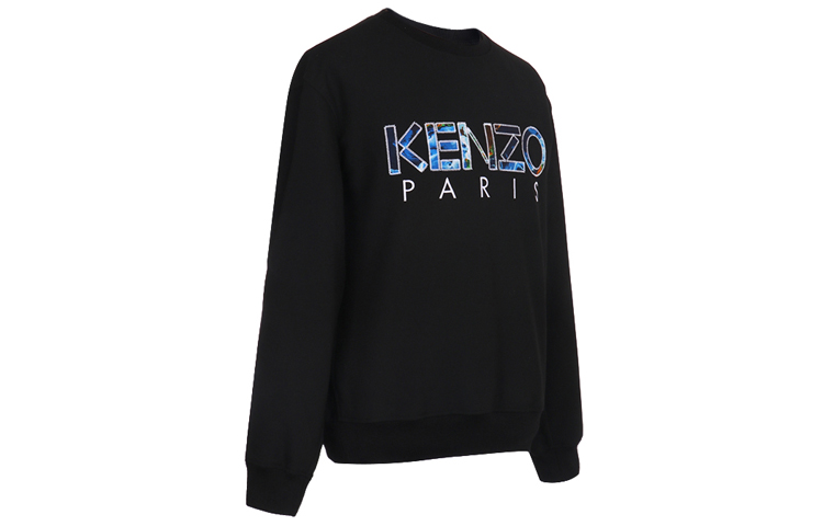 Shop KENZO 黑色圓領刺繡標誌長袖上衣 F965SW6041RH-99