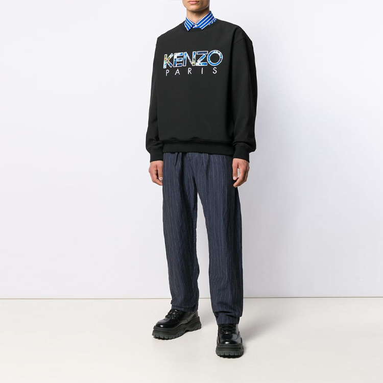 Sizing KENZO 黑色圓領刺繡標誌長袖上衣 F965SW6041RH-99