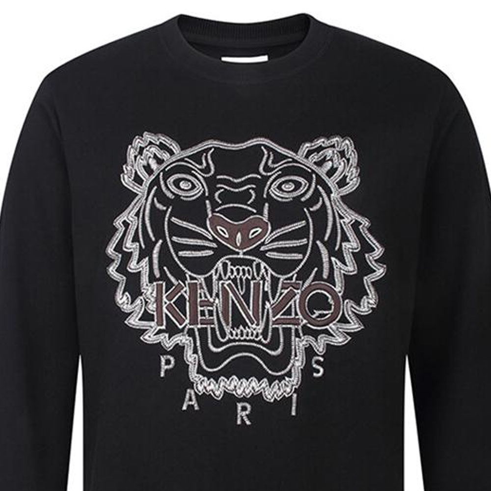 Sizing KENZO Sweatshirt Hitam Crewneck Bordir Logo Harimau. FB65SW1244XF-99