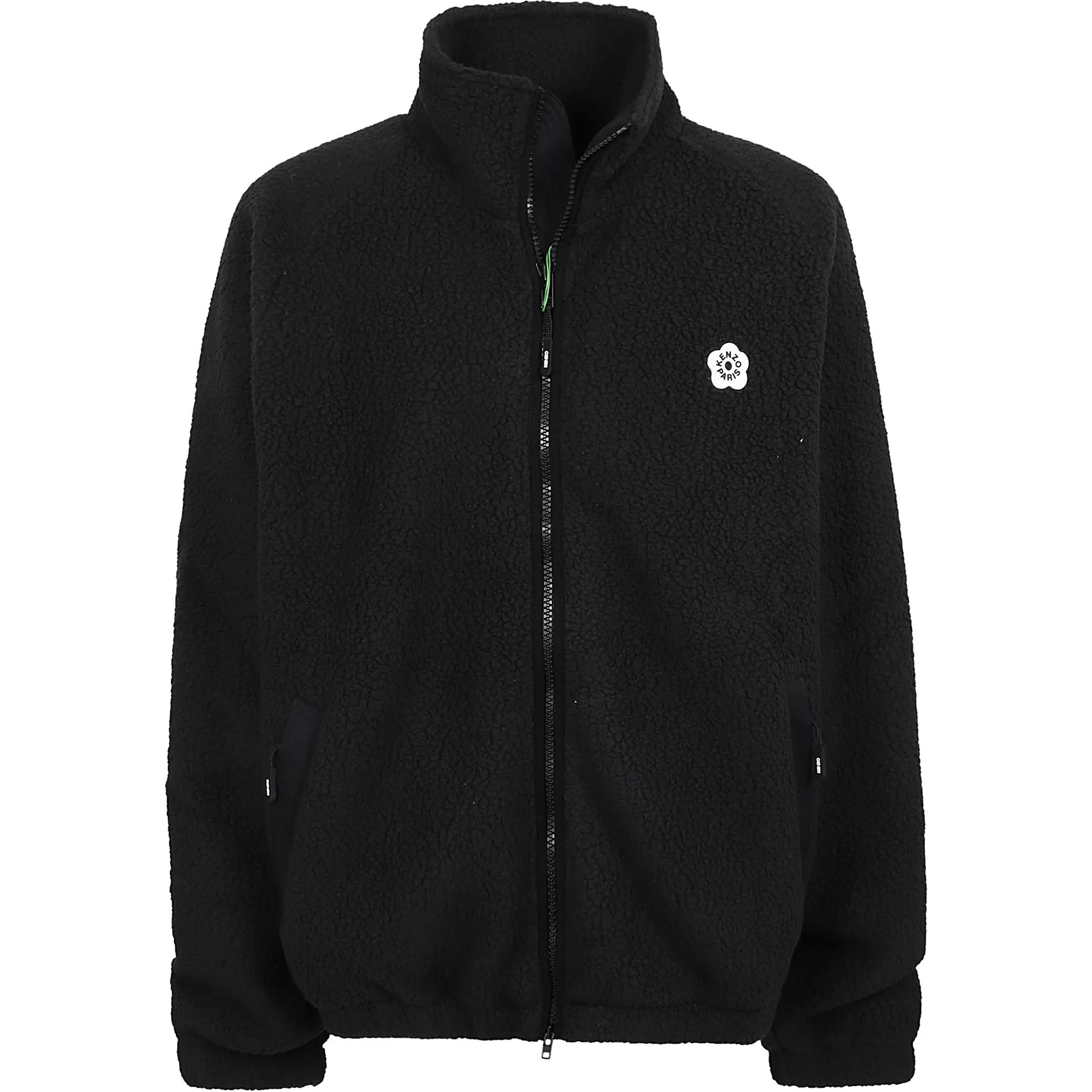 KENZO Black Fleece Zip-Up Jacket with Stand Collar POIZON240809966