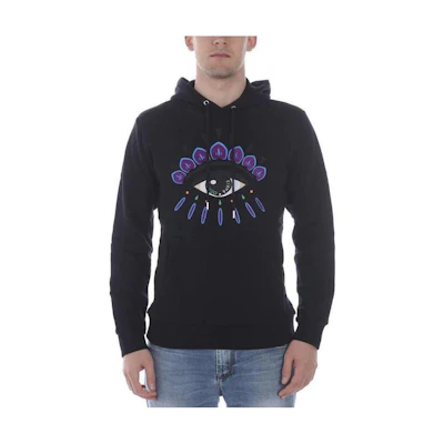 KENZO Black Hoodie Pullover with Printed Design Long Sleeve 4XC5SW407-99