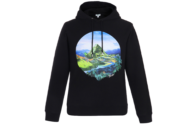 KENZO Black Hoodie with Footprint Design Cotton Material F96-5SW362-4ME-99