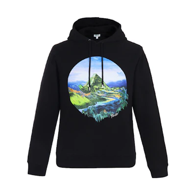 KENZO Black Hoodie with Footprint Design Cotton Material F96-5SW362-4ME-99