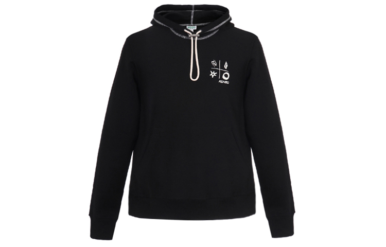KENZO Black Hoodie with Four-Grid Embroidery Design FA5-5SW364-4ME-99