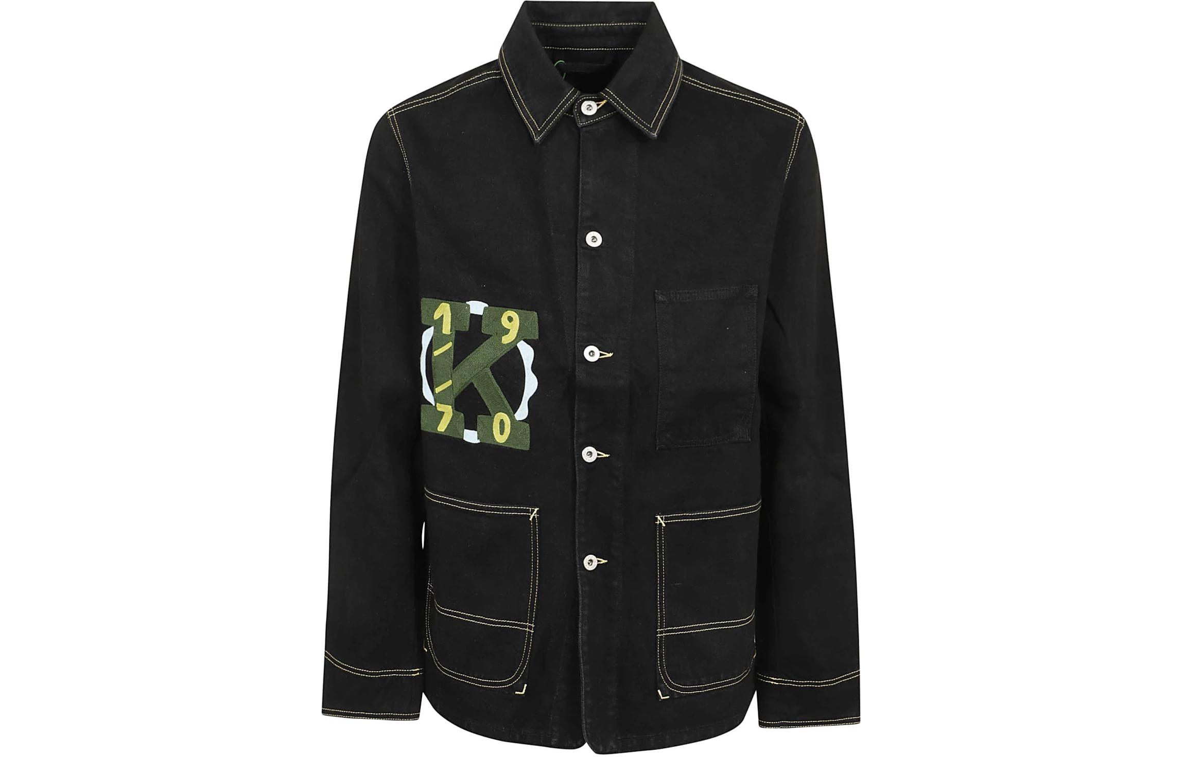 KENZO Black Jacket with Logo Print and Button-Up Design FE55DV1116C1-BM