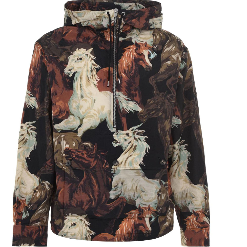 KENZO Black Lightweight Hoodie Jacket with Horse Print 5BL0499PC-99