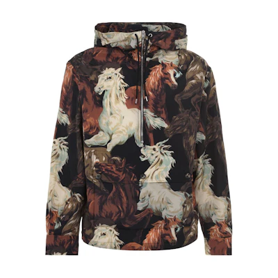 KENZO Black Lightweight Hoodie Jacket with Horse Print 5BL0499PC-99