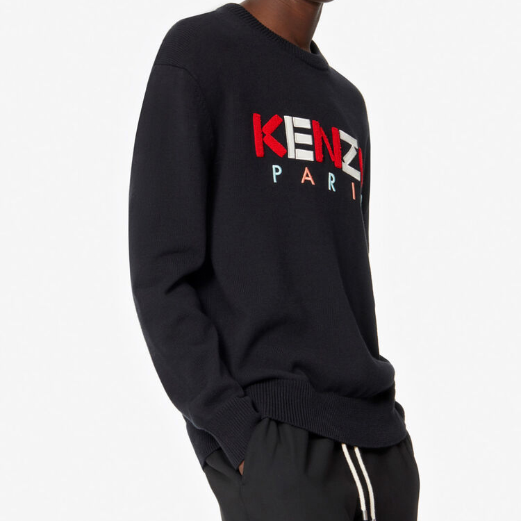 Sizing KENZO Black Logo Embroidered Long Sleeve Knit Sweater FA55PU2173LC-99