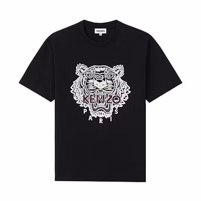 KENZO Black Loose-Fit T-Shirt with Tiger Embroidery FA65TS0654YV-99