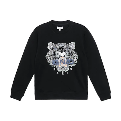 KENZO Black Pullover Sweatshirt with Embroidered Tiger Head Design FC55SW1234XL-99