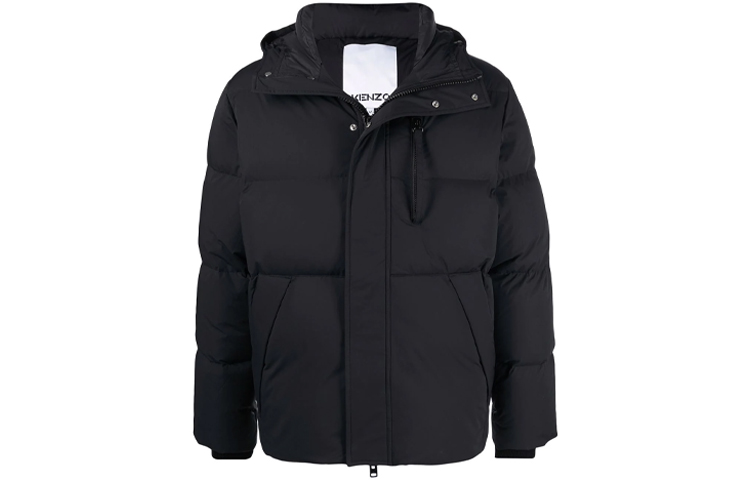 KENZO Black Slim-Fit Down Jacket with Hood and Zip Closure. FB65OU1231NR-99
