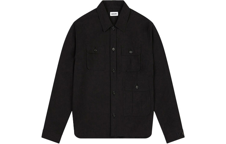 KENZO Black Solid Cotton Button-Up Multi-Pocket Jacket Shirt FB55CH5279CD-99