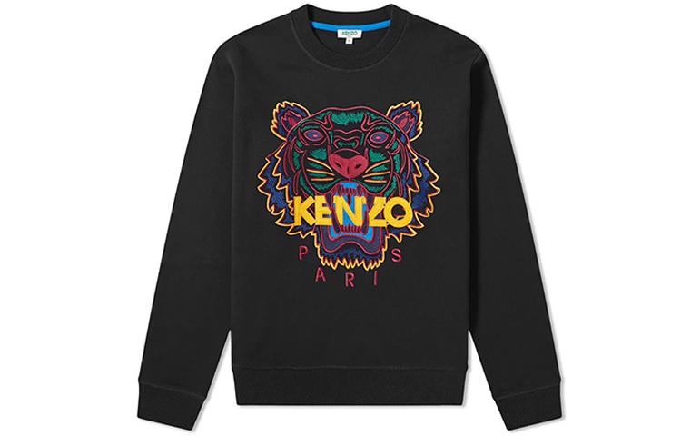KENZO Black Sweatshirt with Contrasting Embroidered Tiger Logo F96-5SW001-4XA-99