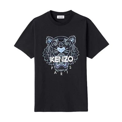 KENZO Black T-Shirt with Logo and Tiger Print FB55TS0204YA-99