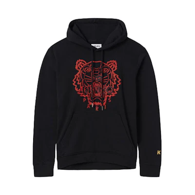 KENZO Black Tiger Head Embroidered Hoodie FB55SW3304MM-99