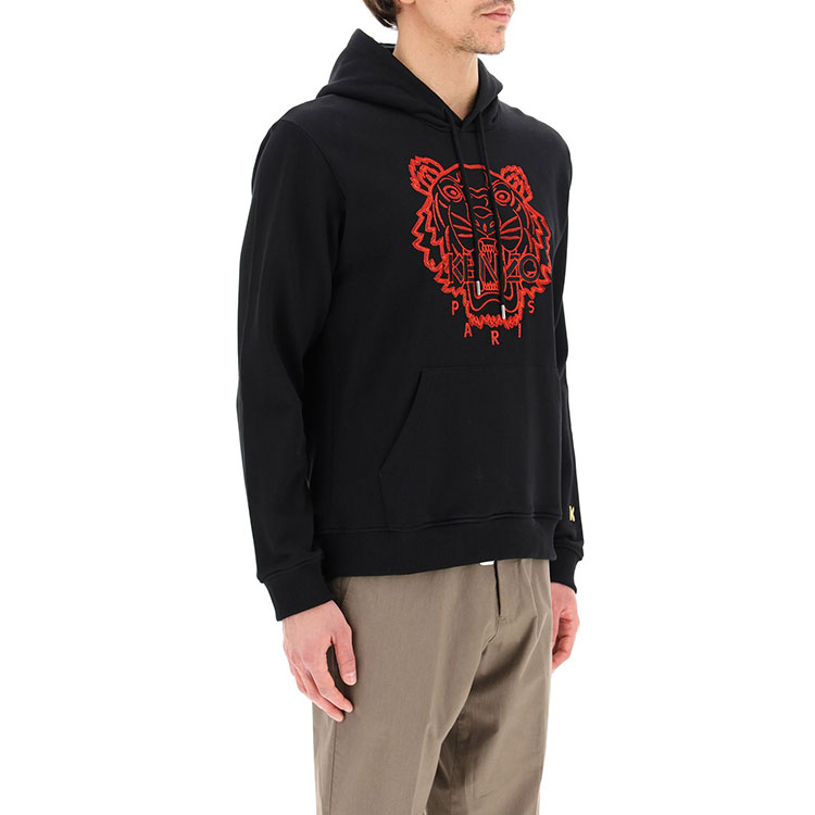 Sizing KENZO Black Tiger Head Embroidered Hoodie FB55SW3304MM-99