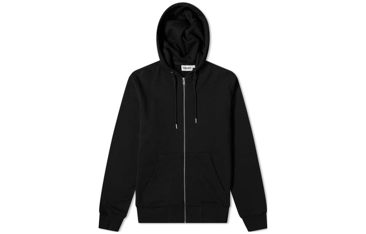 KENZO Black Zip-Up Hoodie with Back Tiger Logo Embroidery FA65BL7254XA-99