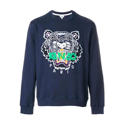 KENZO Blue Embroidered Logo Long Sleeve Pullover Sweatshirt F855SW0014XA-78