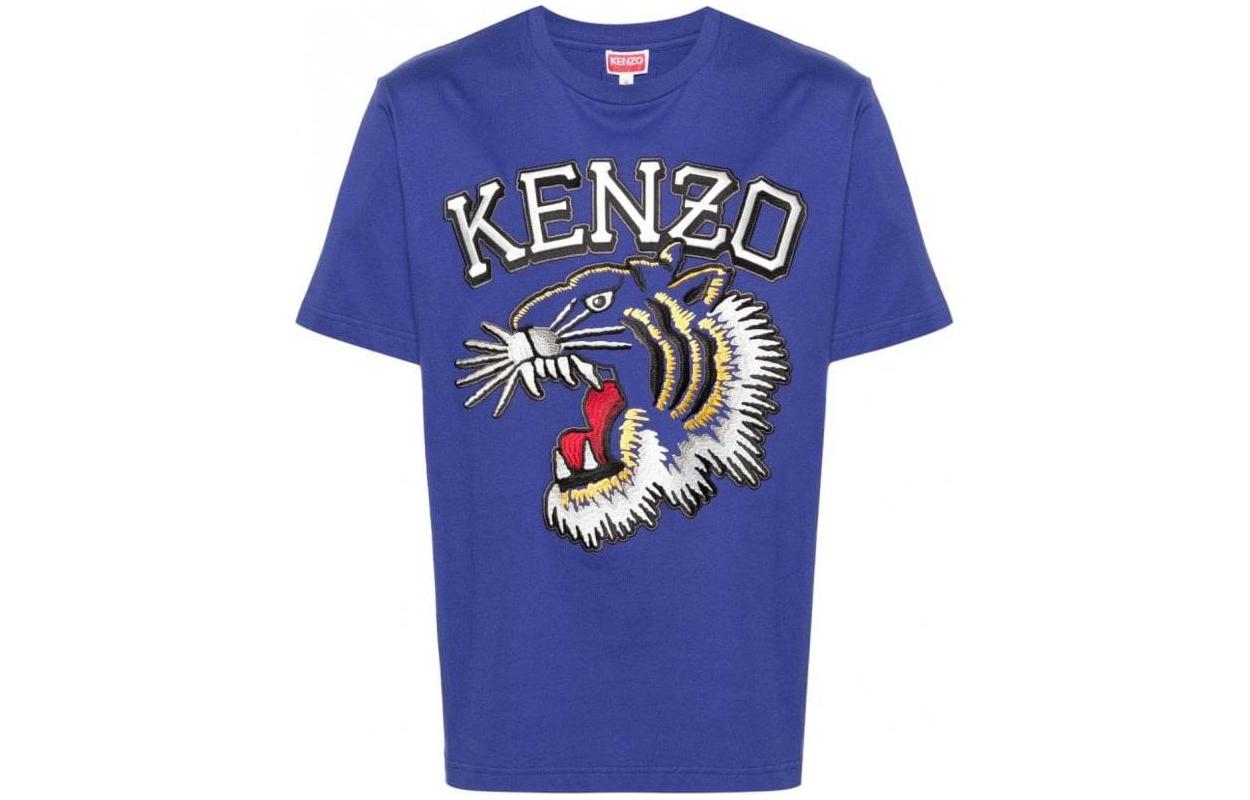 Order KENZO Blue Embroidered Tiger Logo Graphic Crewneck T-Shirt for Men FE55TS1874SG-75