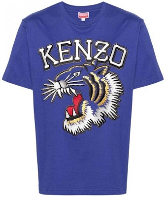 KENZO Blue Embroidered Tiger Logo Graphic Crewneck T-Shirt for Men FE55TS1874SG-75 Order KENZO Blue Embroidered Tiger Logo Graphic Crewneck T-Shirt for Men FE55TS1874SG-75