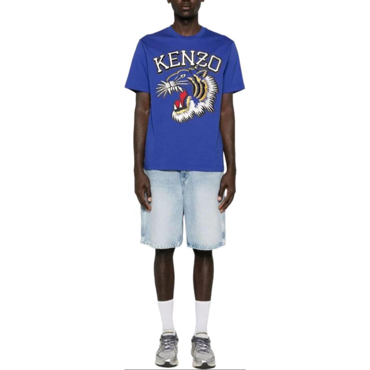 Lookbook KENZO Blue Embroidered Tiger Logo Graphic Crewneck T-Shirt for Men FE55TS1874SG-75
