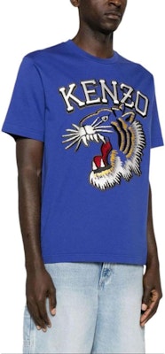KENZO Blue Embroidered Tiger Logo Graphic Crewneck T-Shirt for Men FE55TS1874SG-75 Purchase KENZO Blue Embroidered Tiger Logo Graphic Crewneck T-Shirt for Men FE55TS1874SG-75