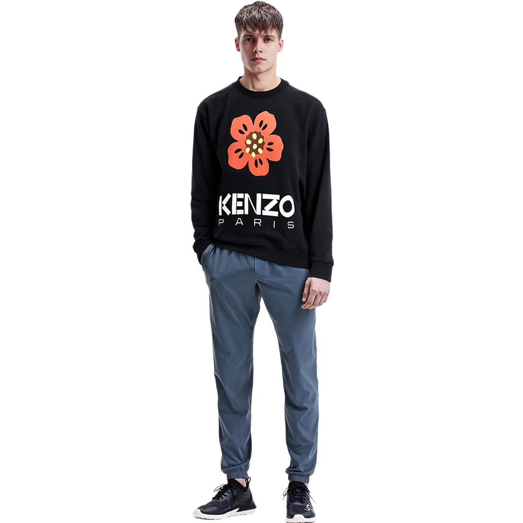 Shop KENZO BOKE 花卉印花長袖黑色圓領衛衣 FD55SW4454ME99J