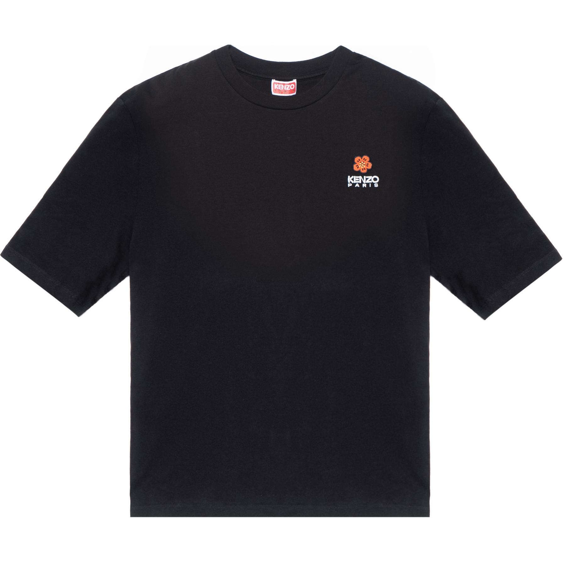 KENZO BOKE Floral Logo Print Cotton T-Shirt Black  Tee. FC65TS4124SG-99J