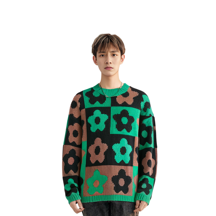 KENZO Boke Flower Checkerboard Knit Pullover Jumper Green  Sweater. FD65PU4043CH57 圖 4