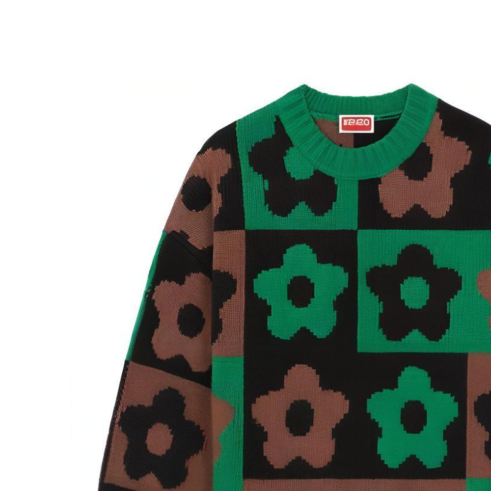 KENZO Boke Flower Checkerboard Knit Pullover Jumper Green  Sweater. FD65PU4043CH57 圖 7