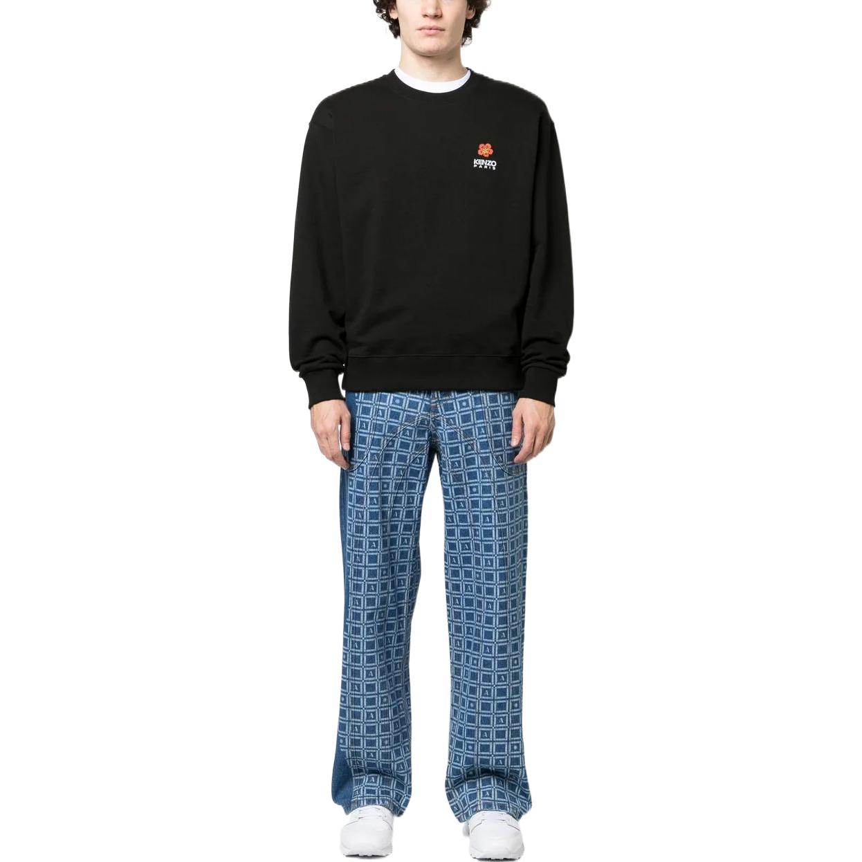 Shop KENZO BOKE Flower Crewneck Sweatshirt SS23  Black Casual Pullover. FD55SW4404MF-99J