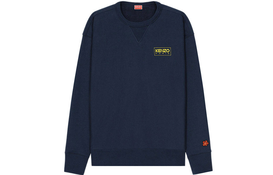 KENZO Boke Flower FW22 Logo Print Crewneck Sweatshirt Midnight Blue Men. FC65SW4184MC-77