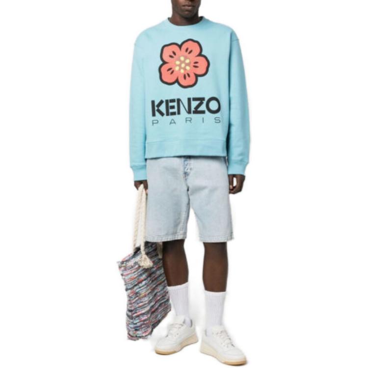 Kenzo Boke Flower Logo Print Blue Pullover Sweatshirt for Teens FD55SW4454ME69 圖 6