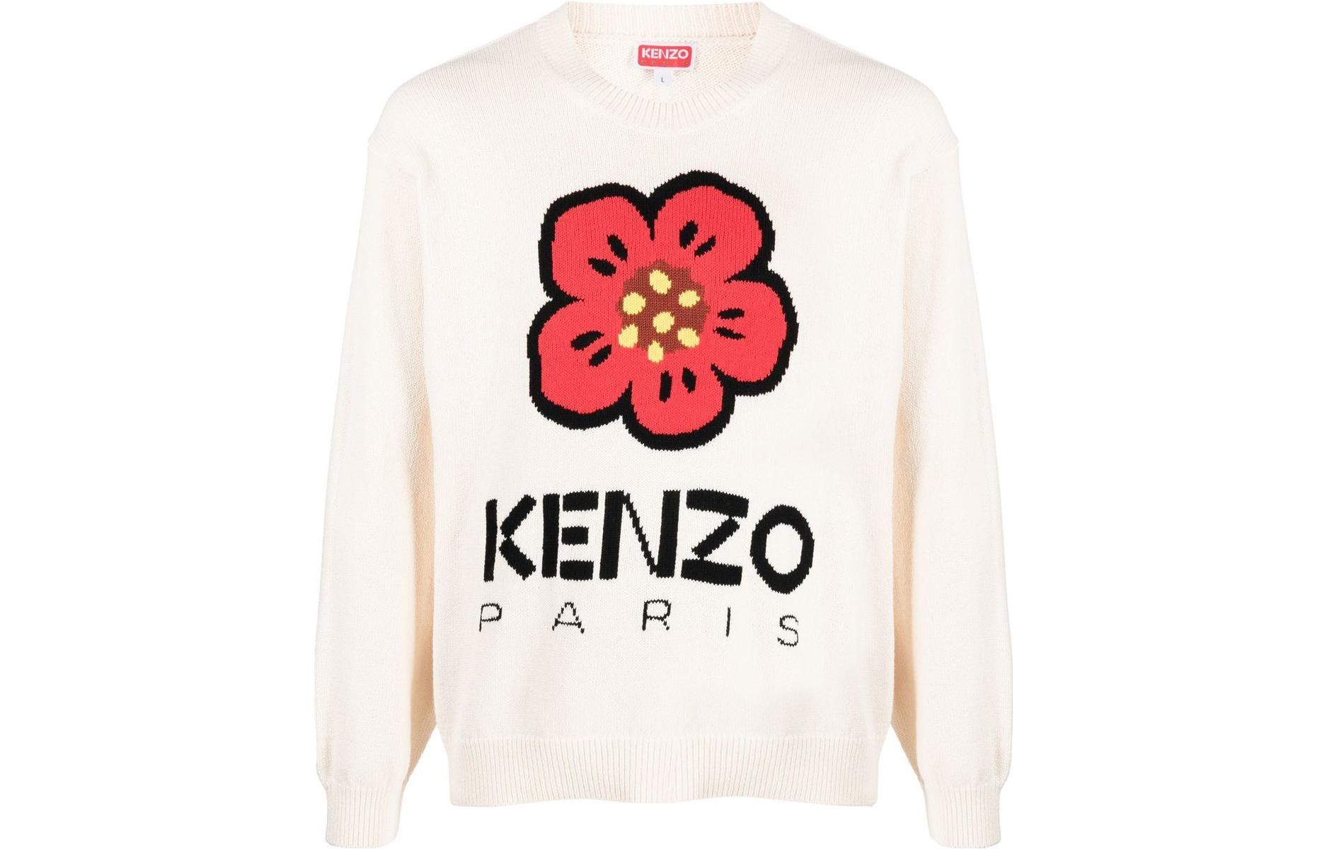 KENZO BOKE Flower Series SS23  White Logo Knit Sweater. FD55PU3803LD-02