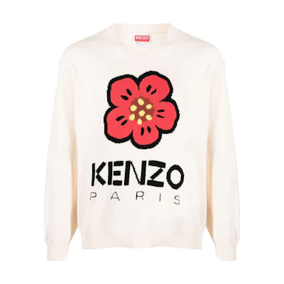 KENZO BOKE Flower Series SS23 White Logo Knit Sweater. FD55PU3803LD-02