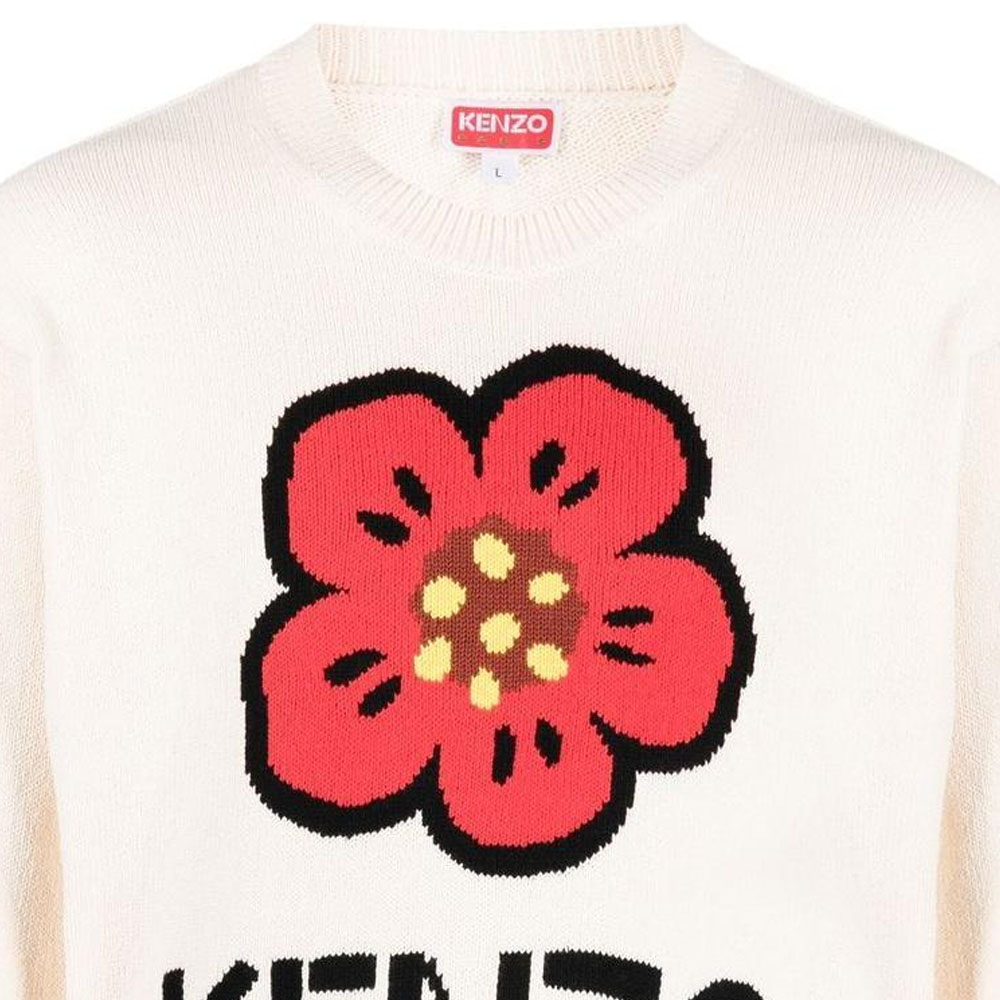 Details for KENZO BOKE Flower Series SS23  White Logo Knit Sweater. FD55PU3803LD-02