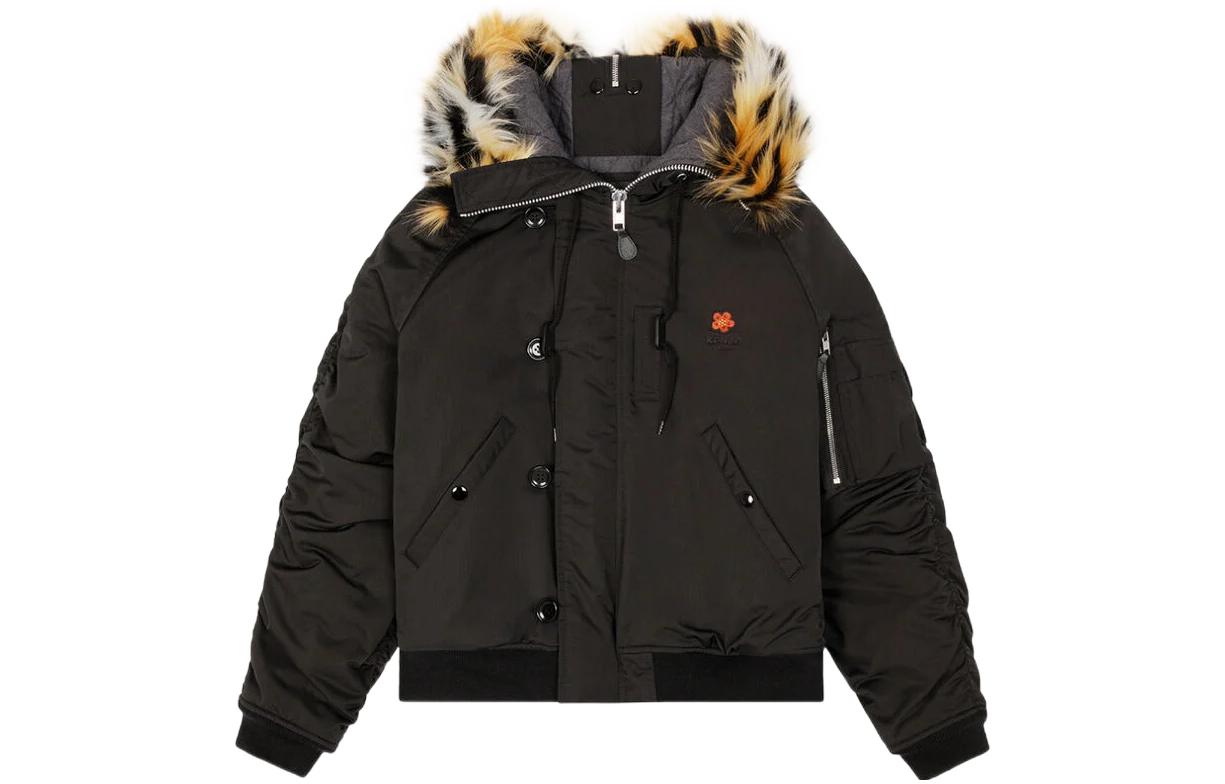 KENZO Boke Flower Series Tiger Collar Logo Embroidered Black Parka Jacket Men FC65OU1219OC-99J