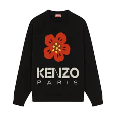 KENZO Boke Flower Sweater Black Floral Intarsia Crewneck Jumper. FD65PU4273LD-99J