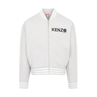 KENZO Boke Series Logo Print Jacket with Striped Trim - Grey. FD55SW4784MF-93