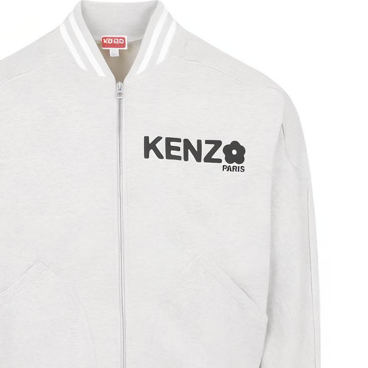 Sizing KENZO Boke Series  Logo Print Jacket with Striped Trim - Grey. FD55SW4784MF-93