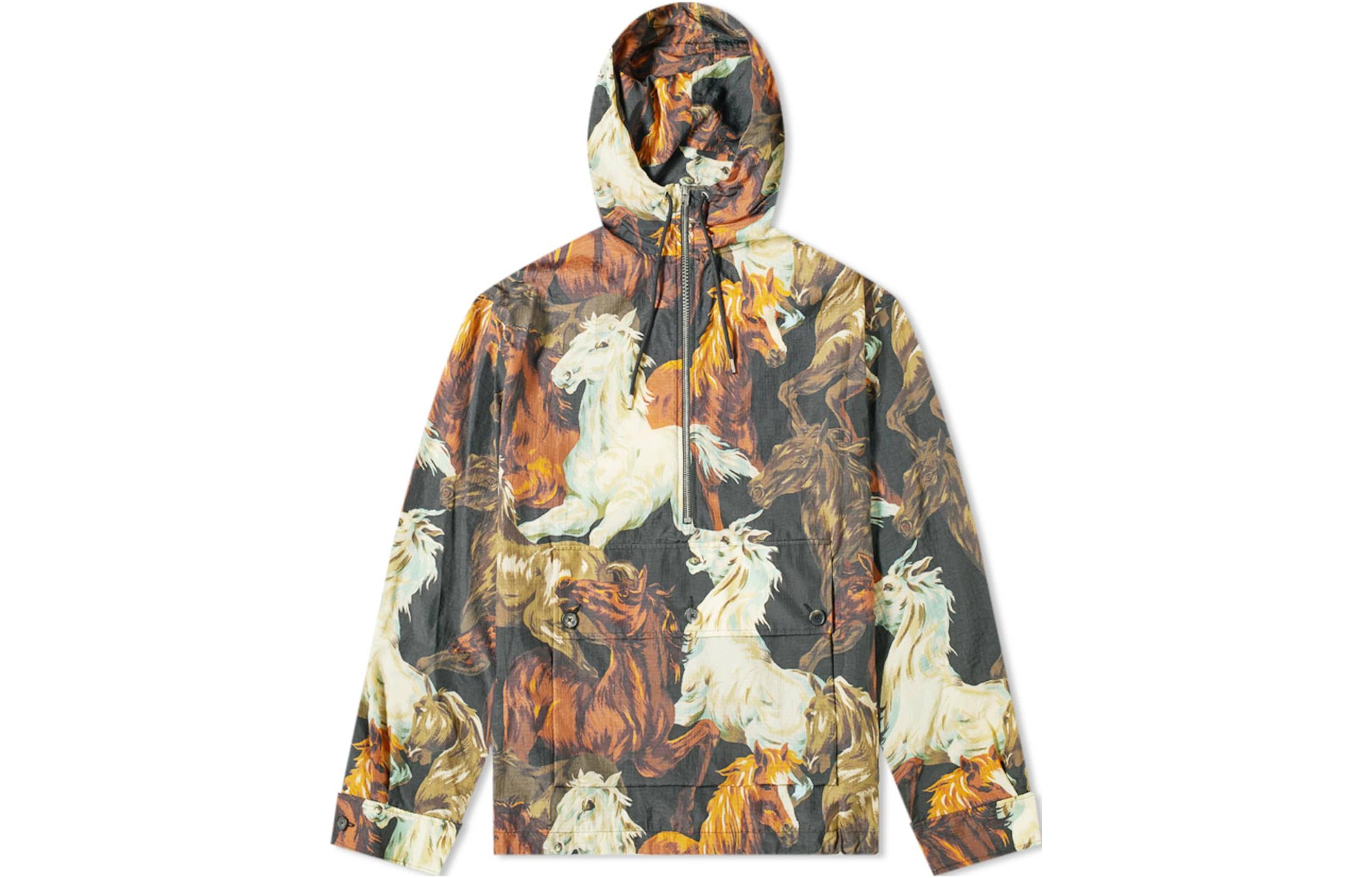 KENZO Brown Hoodie with Galloping Horse Graphic Print FA65BL0499PC-99