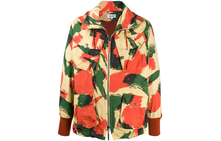 KENZO Camo Print Hooded Jacket with Large Pockets - Camouflage FA65OU3001PA-15