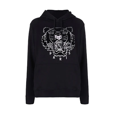 KENZO Capsule Tiger Logo Embroidered Hoodie Black Sweatshirt. FB65SW3304MZ-99