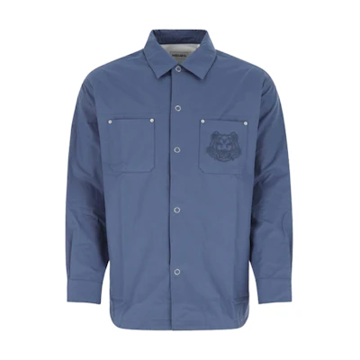 KENZO Classic Tiger Embroidery Button-Up Long Sleeve Shirt Blue FC55CH5089CI-67