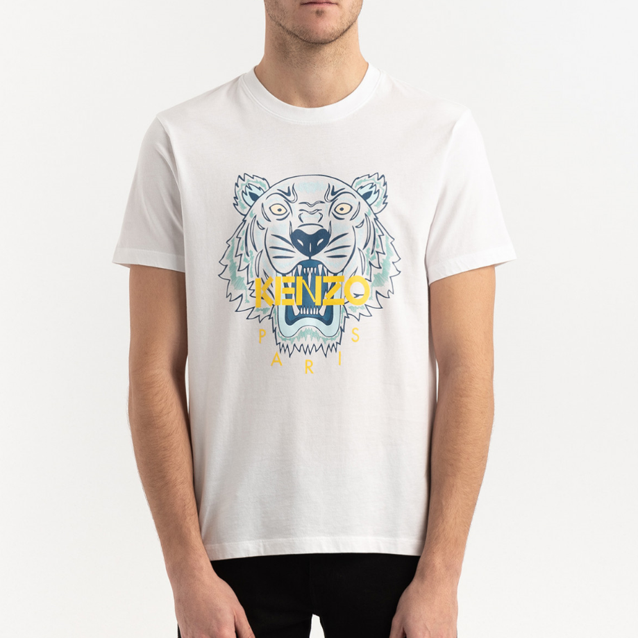 Shop KENZO Klasik T-Shirt Harimau Putih Lelaki FA55TS0504YA-01