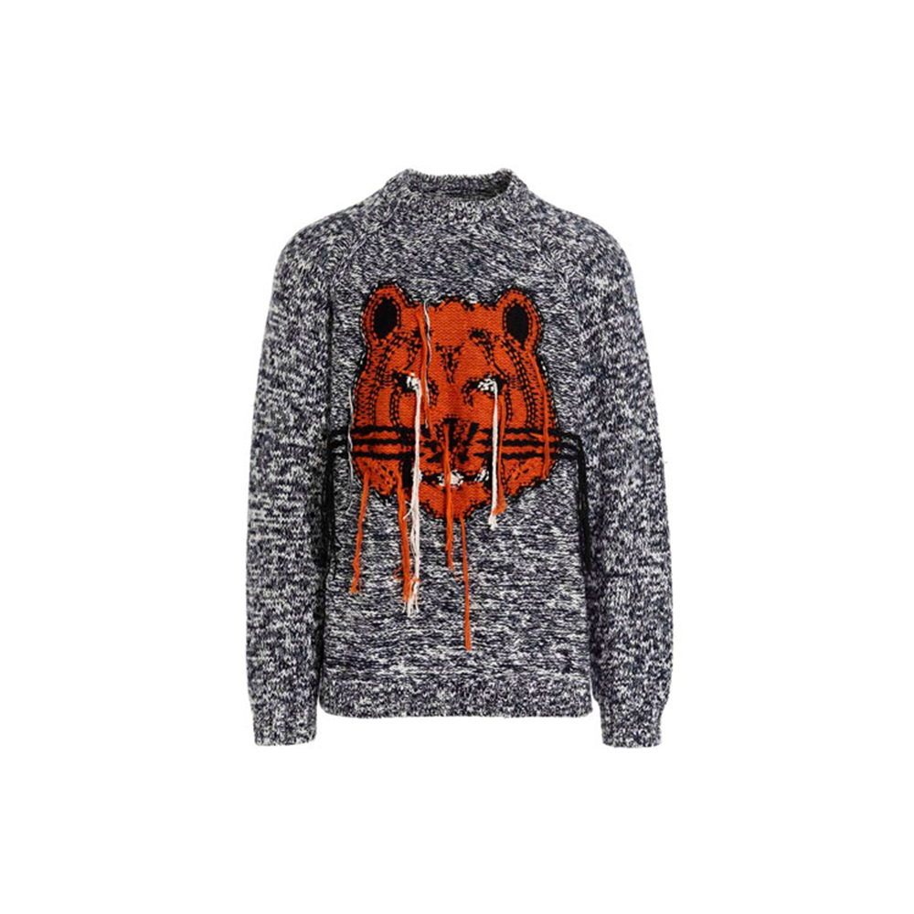 KENZO Classic Tiger Logo Crewneck Oversized Sweater Grey Men FB65PU6323TD-93