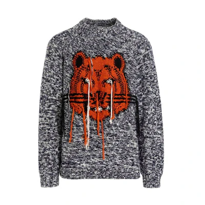 KENZO Classic Tiger Logo Crewneck Oversized Sweater Grey Men FB65PU6323TD-93