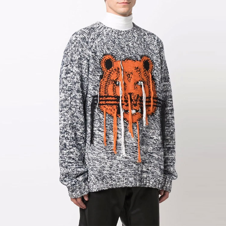Purchase KENZO 經典虎頭標誌男士灰色寬鬆版圓領毛衣 FB65PU6323TD-93
